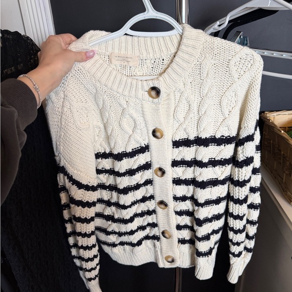 Sezane Tops - Sezane Cream and Black Striped Cardigan
